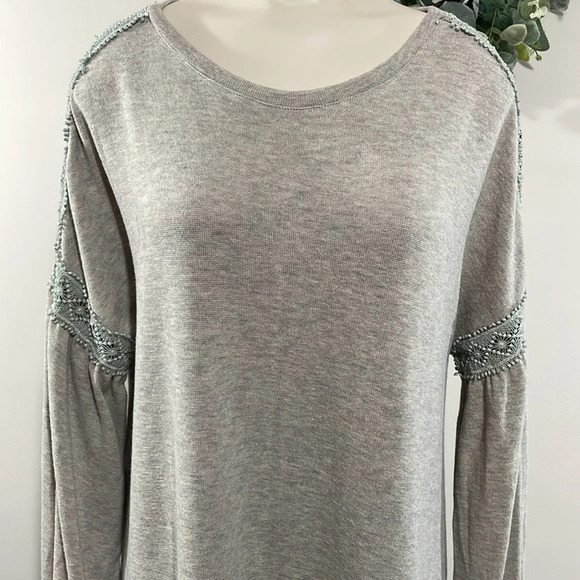 Easel Boho Oversized Long Sleeve Balloon Sleeve Taupe Sweater Dress S - Picture 2 of 15